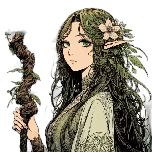 staff, flower, dress, weapon transparent PNG cut-out