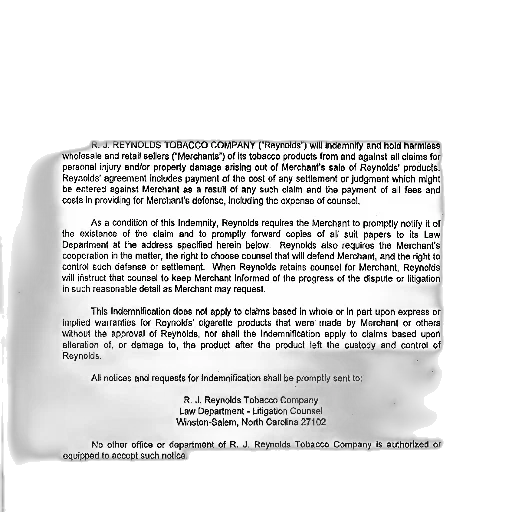 product, indemnification, agreement, reynolds transparent PNG cut-out