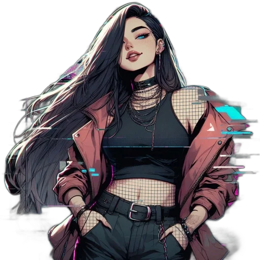 jacket, hair, dress, cyberpunk transparent PNG cut-out