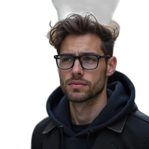 jacket, face, hair, staff transparent PNG cut-out