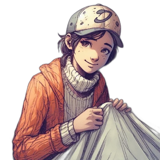hat, jacket, face, staff transparent PNG cut-out