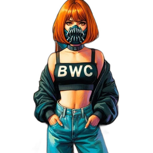 jacket, mask, comic book art, cyberpunk transparent PNG cut-out