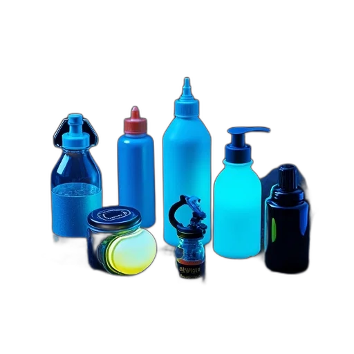 bottle, 3d render, blue, neon transparent PNG cut-out
