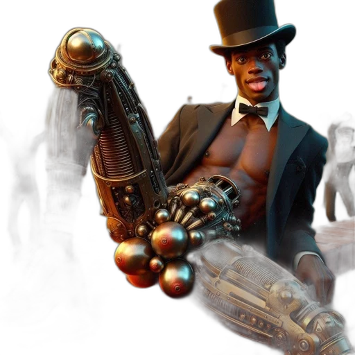 weapon, robot, staff, hat transparent PNG cut-out