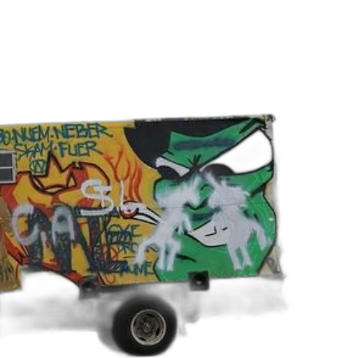 concept art, graffiti-covered, truck, green transparent PNG cut-out