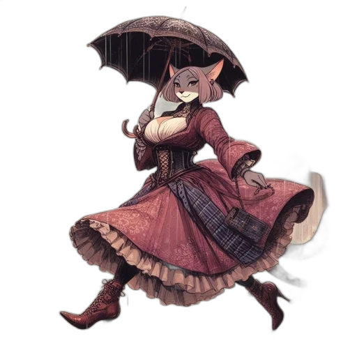 umbrella, dress, hat, staff transparent PNG cut-out