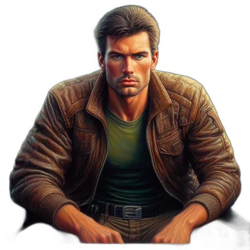 jacket, weapon, face, comic book art transparent PNG cut-out