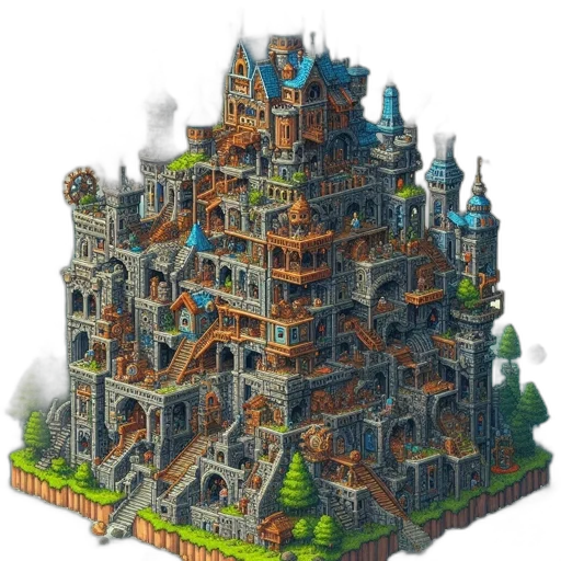 building, crown, pixel art, concept art transparent PNG cut-out