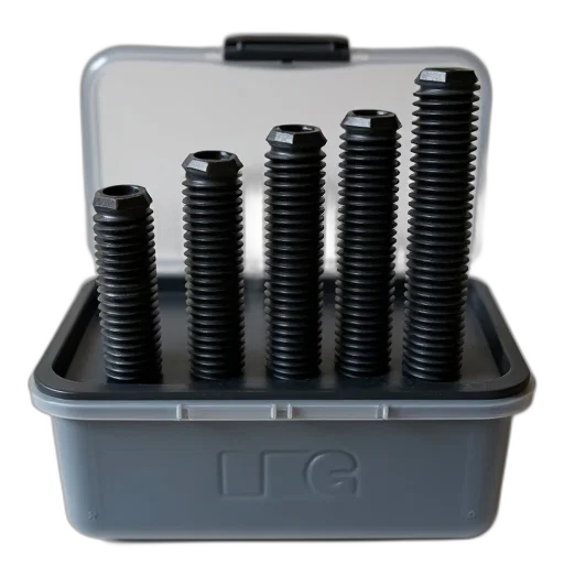 set, black, hexagonal, bolts transparent PNG cut-out