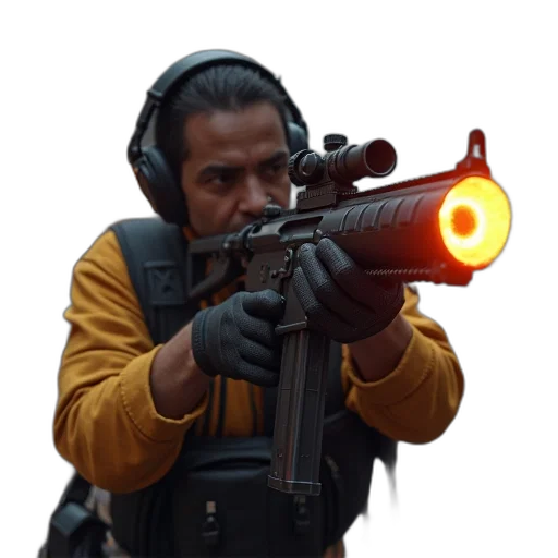 weapon, staff, jacket, face transparent PNG cut-out