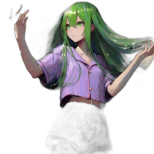 dress, staff, hair, creature transparent PNG cut-out