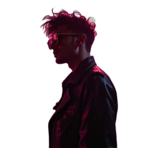jacket, cyberpunk, neon lights, person transparent PNG cut-out