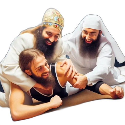 photorealistic, amusing, wrestling, act transparent PNG cut-out