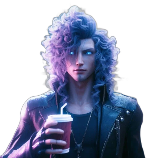 jacket, hair, face, cyberpunk transparent PNG cut-out