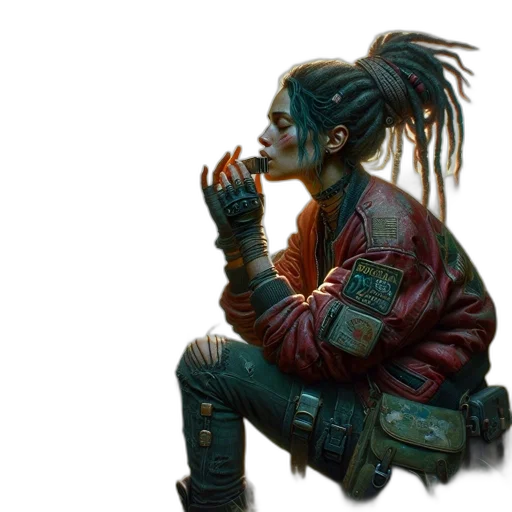jacket, face, cyberpunk, concept art transparent PNG cut-out