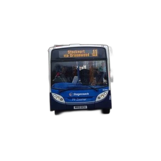 blue, bus, destination, stockport transparent PNG cut-out