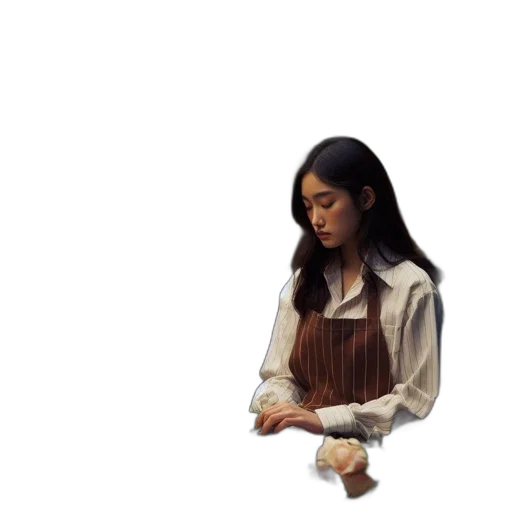 hair, dress, jacket, staff transparent PNG cut-out