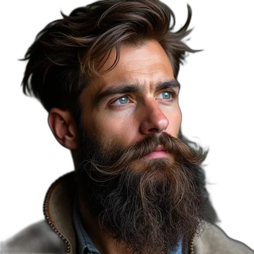 face, hair, jacket, photorealistic transparent PNG cut-out