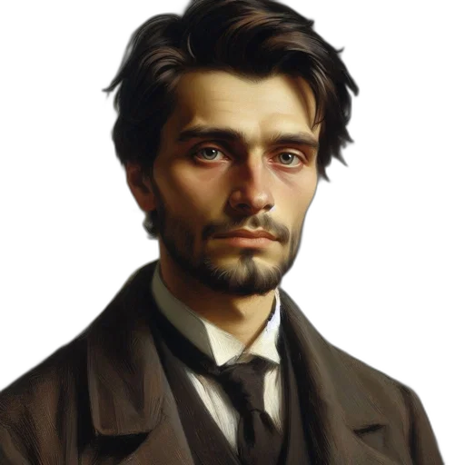 face, staff, oil painting, photorealistic transparent PNG cut-out