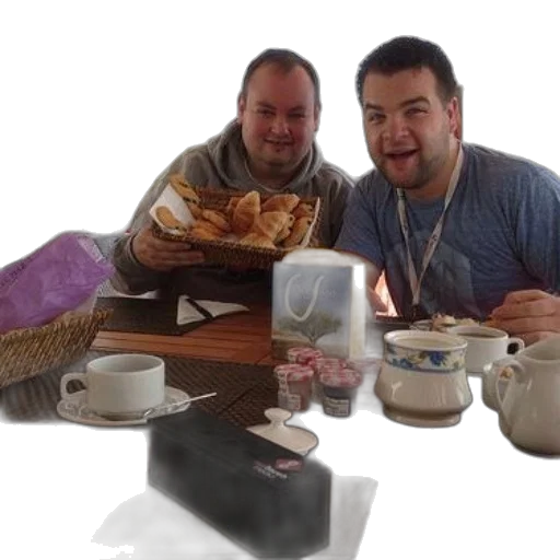 food, two, men, enjoying transparent PNG cut-out