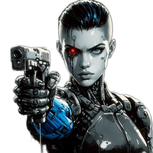 robot, weapon, comic book art, cyberpunk transparent PNG cut-out