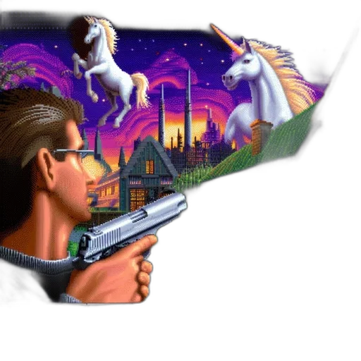 weapon, robot, vaporwave, cyberpunk transparent PNG cut-out