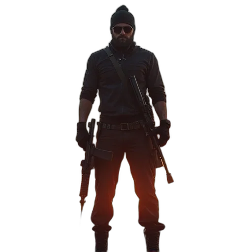 jacket, weapon, staff, mask transparent PNG cut-out