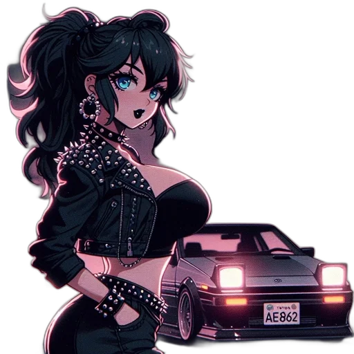 car, vaporwave, anime, pixel art transparent PNG cut-out
