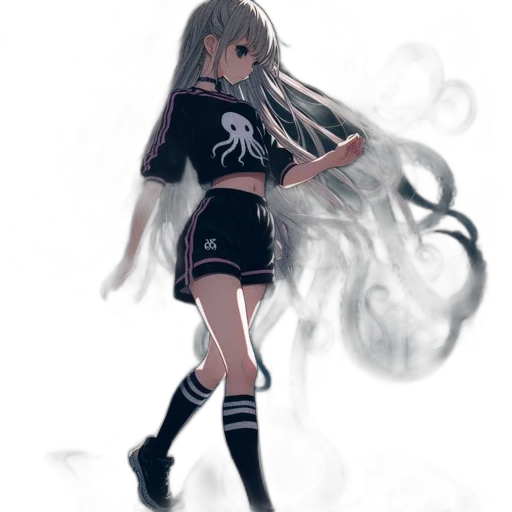 dress, hair, staff, creature transparent PNG cut-out
