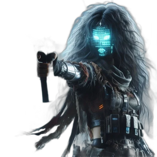 robot, hair, mask, weapon transparent PNG cut-out