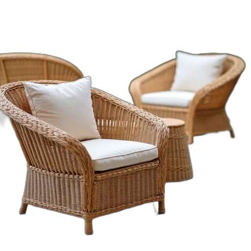 furniture, 3d render, photorealistic, wicker transparent PNG cut-out