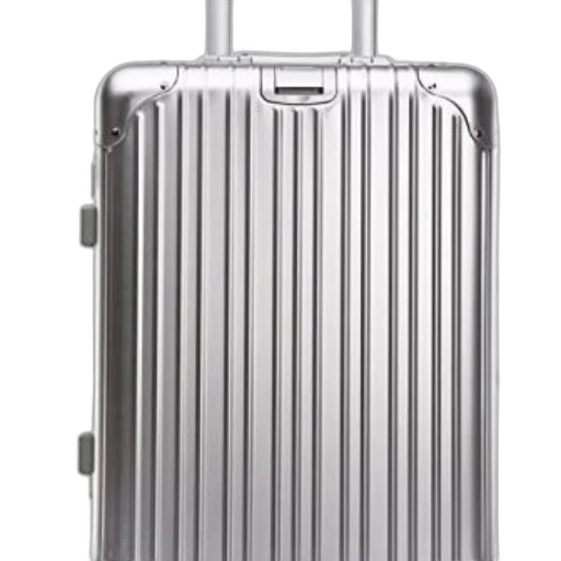 sleek, silver, aluminum, suitcase transparent PNG cut-out
