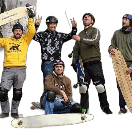 staff, group, skateboarders, pose transparent PNG cut-out
