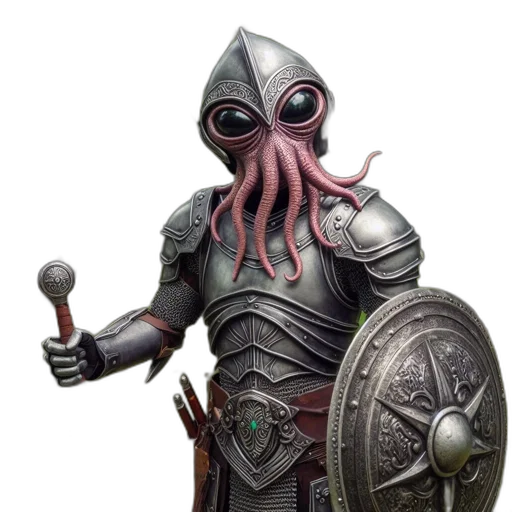 creature, mask, staff, sword transparent PNG cut-out