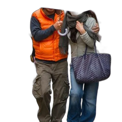 jacket, umbrella, couple, walks transparent PNG cut-out