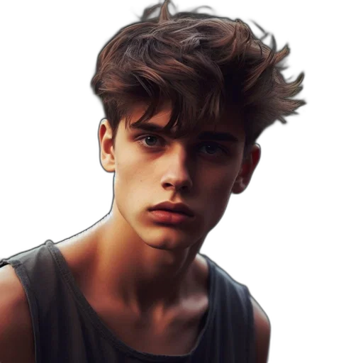 hair, face, jacket, photorealistic transparent PNG cut-out
