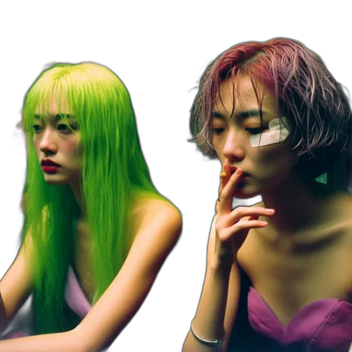 hair, vaporwave, cyberpunk, photorealistic transparent PNG cut-out
