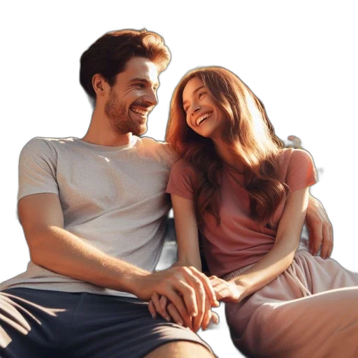 photorealistic, couple, sit, side-by-side transparent PNG cut-out