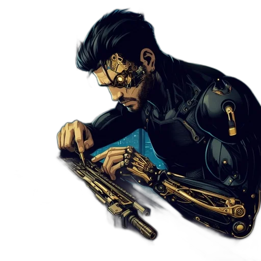 weapon, robot, jacket, comic book art transparent PNG cut-out