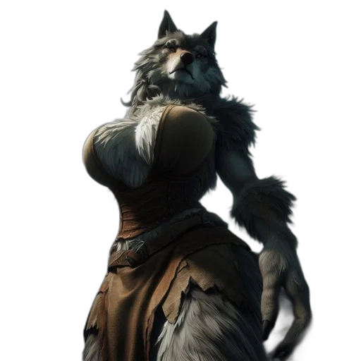 dress, staff, animal, fantasy art transparent PNG cut-out