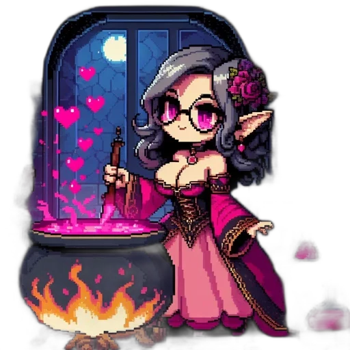 dress, staff, fantasy art, pixel art transparent PNG cut-out