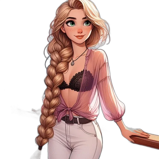 hair, staff, dress, fantasy art transparent PNG cut-out