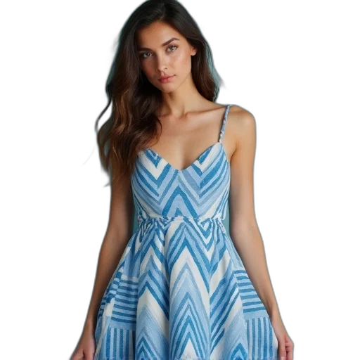 dress, blue, chevron transparent PNG cut-out