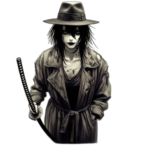 jacket, staff, hat, weapon transparent PNG cut-out