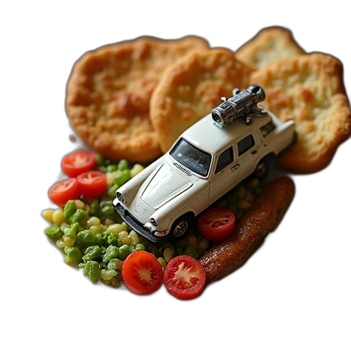 food, car, robot, photorealistic transparent PNG cut-out