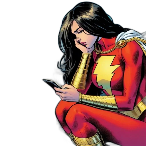 comic book art, superheroine, red, gold transparent PNG cut-out