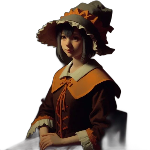 hat, staff, face, dress transparent PNG cut-out