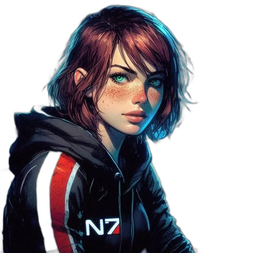 jacket, face, cyberpunk, comic book art transparent PNG cut-out