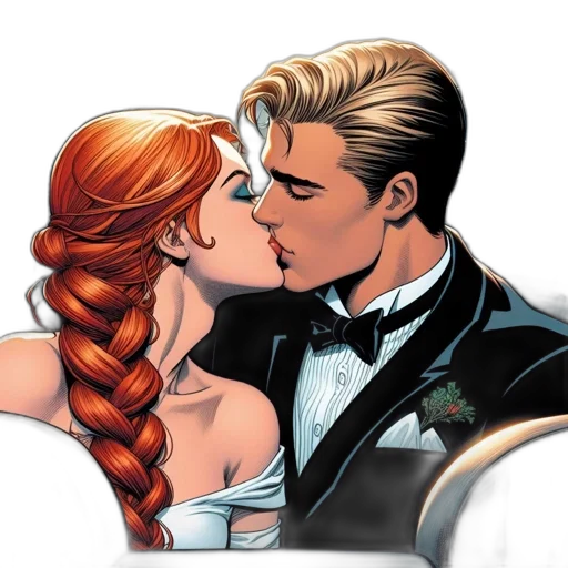 comic book art, cartoon, intimate, romantic transparent PNG cut-out