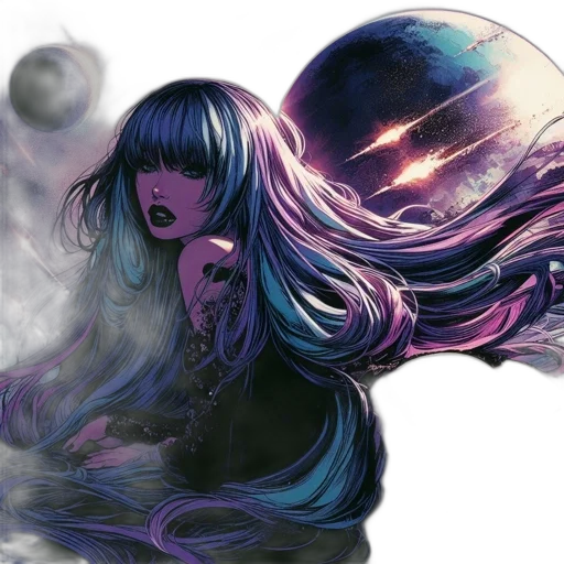 hair, fantasy art, concept art, comic book art transparent PNG cut-out
